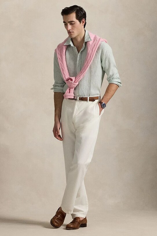 Льняная рубашка Polo Ralph Lauren зелёный 710968973