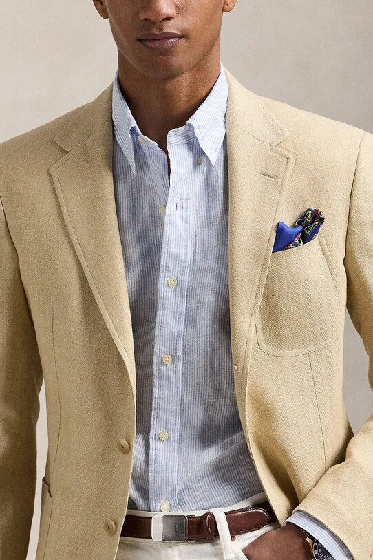 Lanena srajca Polo Ralph Lauren modra 710968973