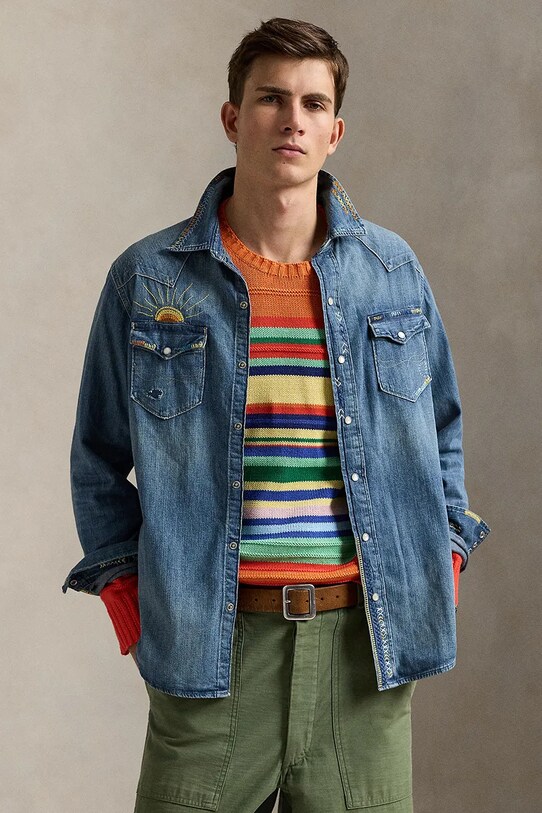 Džínová košile Polo Ralph Lauren Long Sleeve Sport Shirt bavlna modrá 710963181