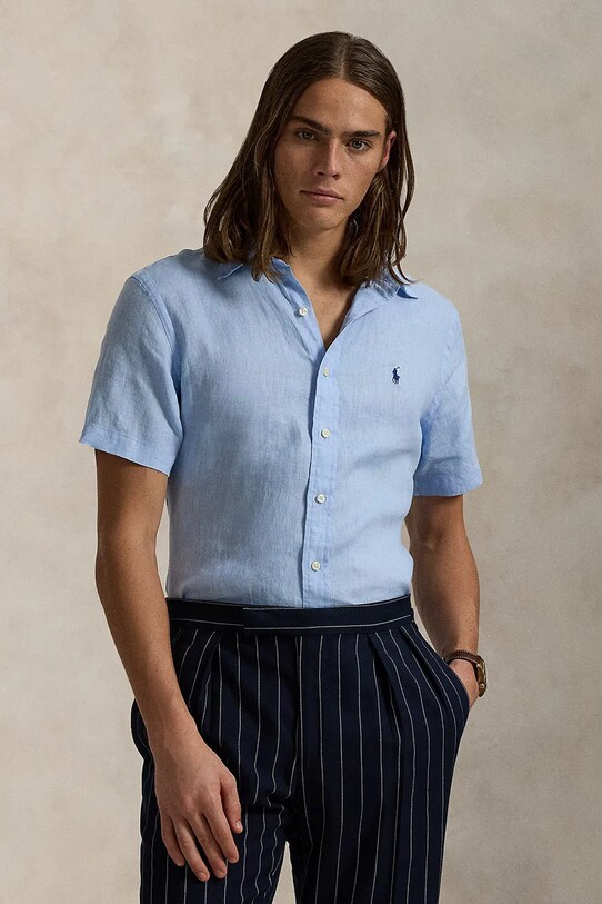 Polo Ralph Lauren camicia di lino Sport Shirt regolare blu 710968912
