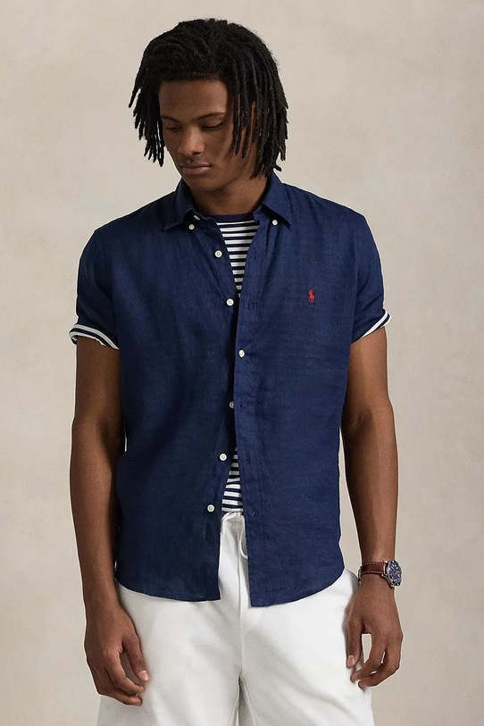 Polo Ralph Lauren koszula lniana Sport Shirt regular granatowy 710968912