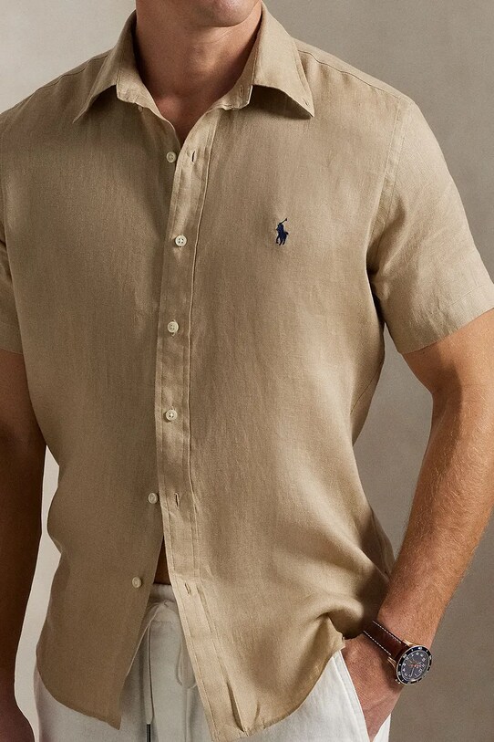 Oblečenie Ľanová košeľa Polo Ralph Lauren Sport Shirt 710968912 béžová