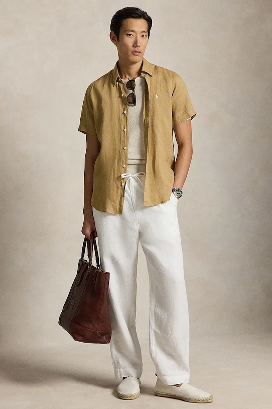 Odzież Polo Ralph Lauren koszula lniana Sport Shirt 710968912 zielony