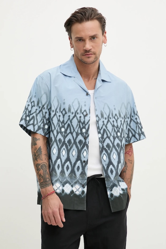 Bavlněná košile HUGO krátký modrá 50539218