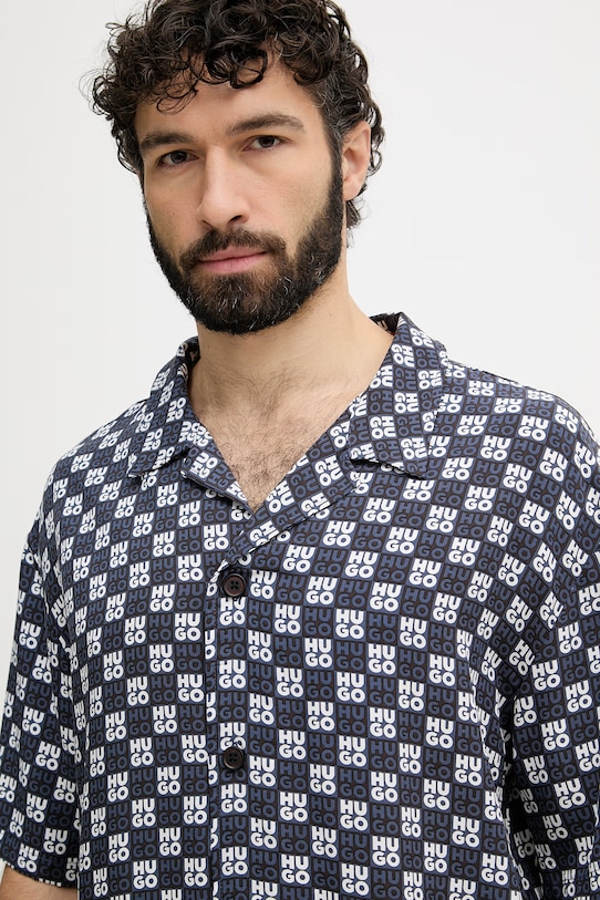 HUGO plážová košile pánská BEACH SHIRT RELAXED námořnická modř 50540065