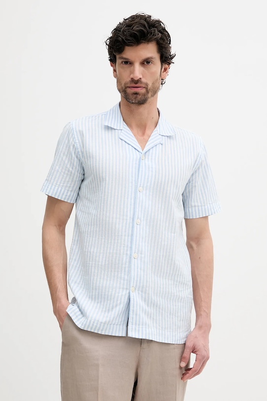 Lindbergh koszula lniana casual niebieski 30.203763.LT.BLUE