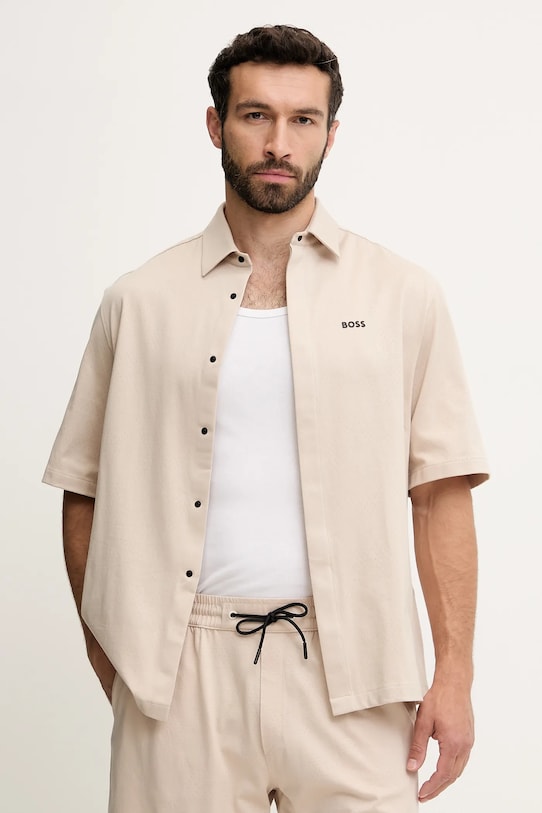 BOSS Green cămașă din bumbac scurt bej 50537678