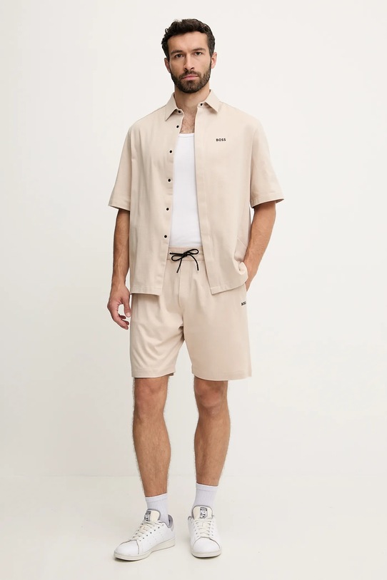 BOSS Green cămașă din bumbac 50537678 bej SS25