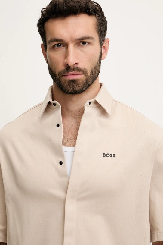 BOSS Green cămașă din bumbac bej 50537678