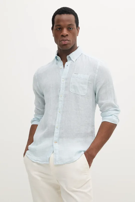 Barbour cămașă de in Linton Tailored Shirt casual turcoaz MSH5325