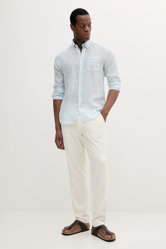 Barbour cămașă de in Linton Tailored Shirt MSH5325 turcoaz SS25