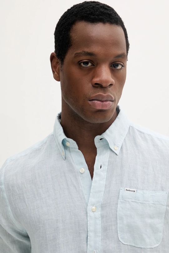 Barbour cămașă de in Linton Tailored Shirt turcoaz MSH5325