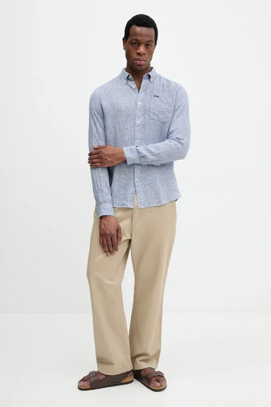 Barbour koszula lniana Linton Tailored Shirt MSH5325 granatowy SS25