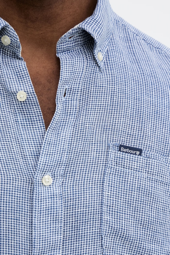 Barbour koszula lniana Linton Tailored Shirt MSH5325 granatowy