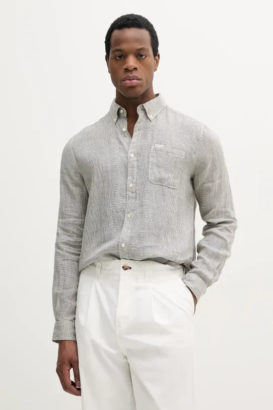 Πουκάμισο από λινό Barbour Linton Tailored Shirt slim πράσινο MSH5325