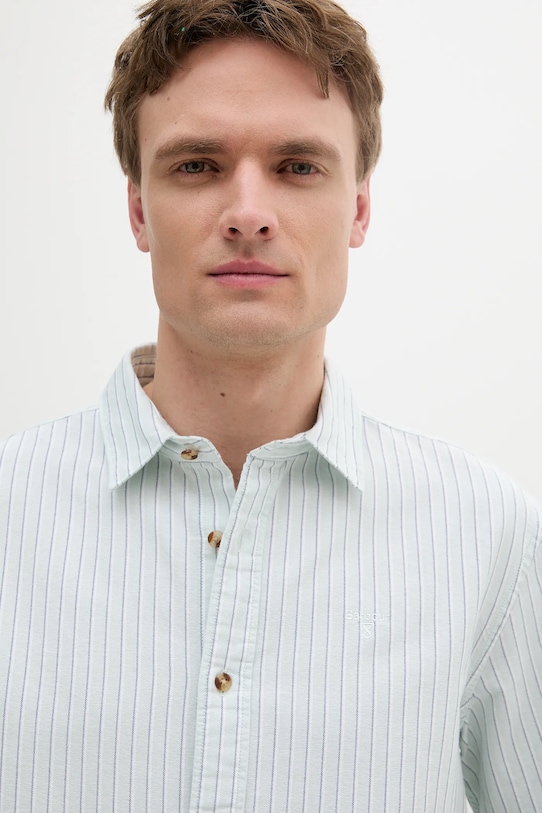 Βαμβακερό πουκάμισο Barbour Fenfield Oxford Stripe Relaxed Fit Shirt τιρκουάζ MSH5586
