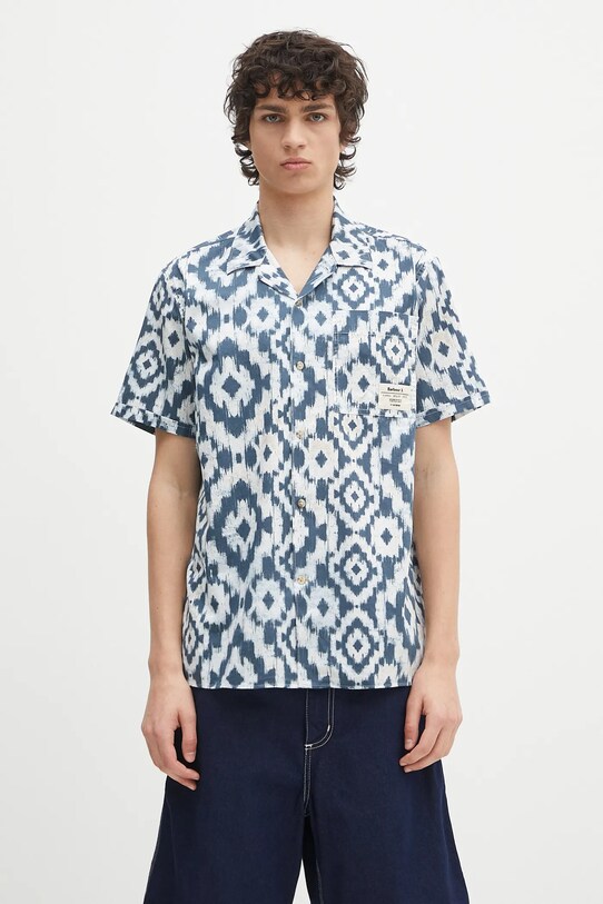 cămașă din bumbac Homelane Printed S/S Relaxed Fit Shirt scurt bleumarin MSH5599