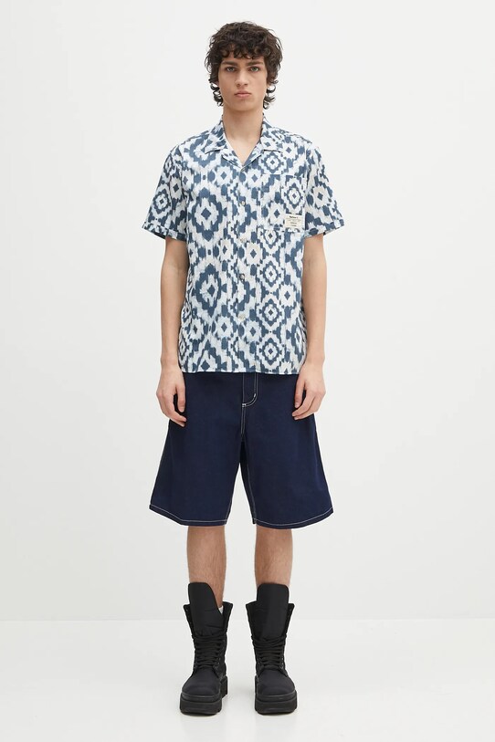 cămașă din bumbac Homelane Printed S/S Relaxed Fit Shirt MSH5599 bleumarin