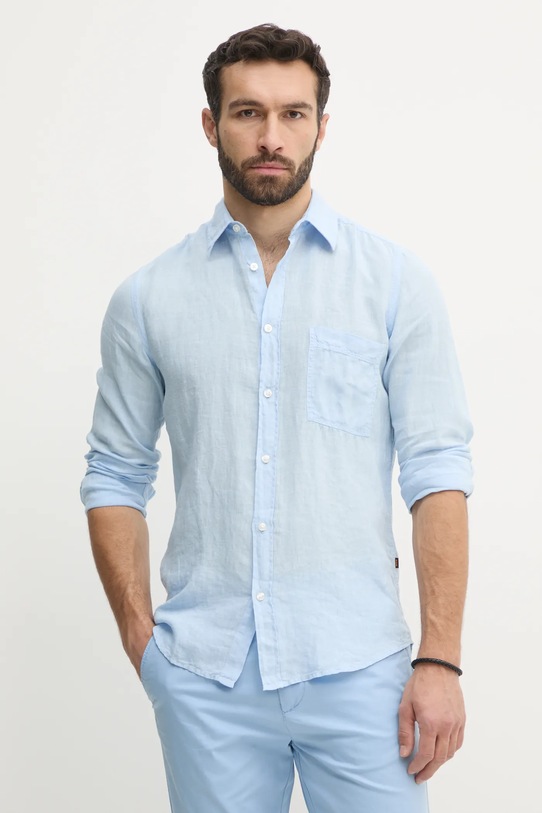 BOSS Orange koszula lniana regular niebieski 50537381