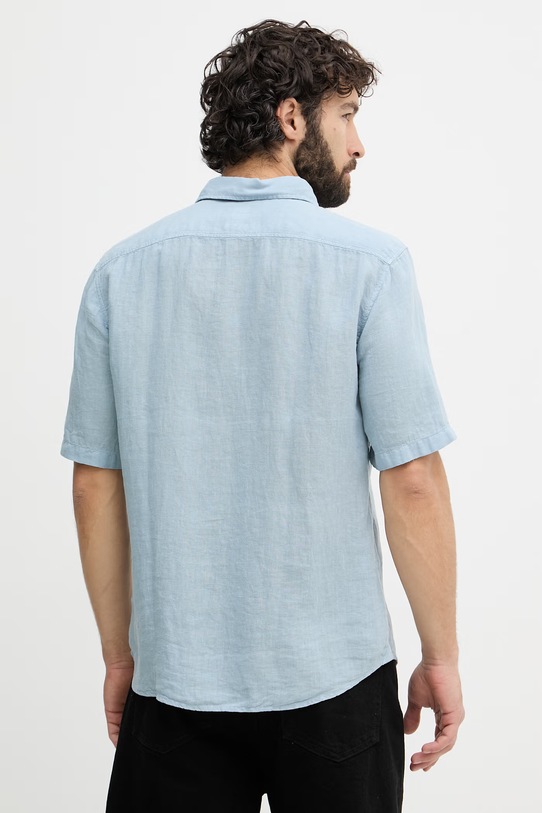 Oblečenie BOSS Orange košeľa pánska ľanová 50537382 modrá