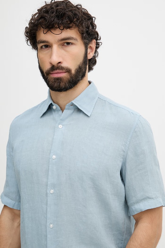 BOSS Orange košeľa pánska ľanová modrá 50537382