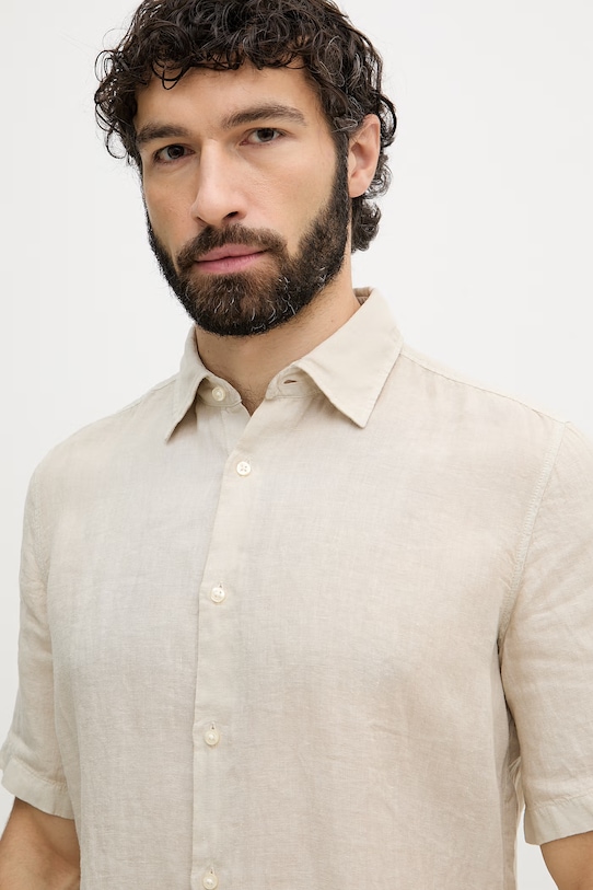 BOSS Orange košeľa pánska ľanová béžová 50537382
