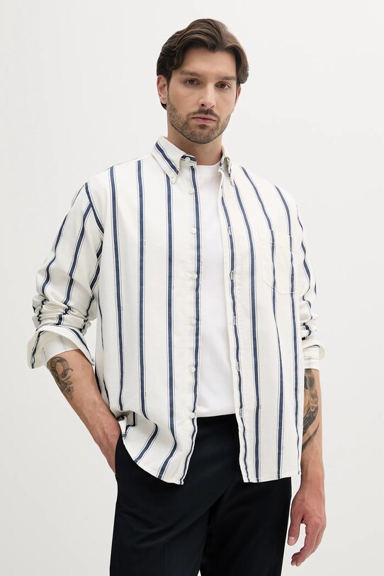BOSS Orange koszula z domieszką lnu casual biały 50538296