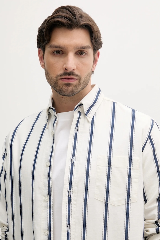 BOSS Orange koszula z domieszką lnu biały 50538296