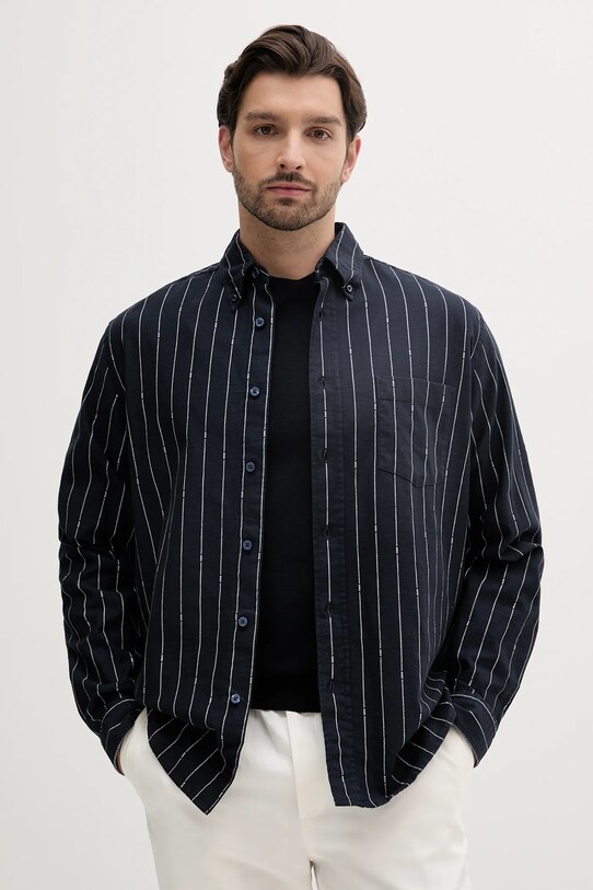 BOSS Orange cămașă din amestec de in cu modele bleumarin 50538296