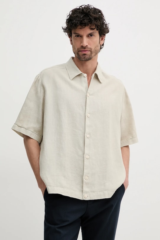 Πουκάμισο από λινό BOSS Orange casual μπεζ 50538880
