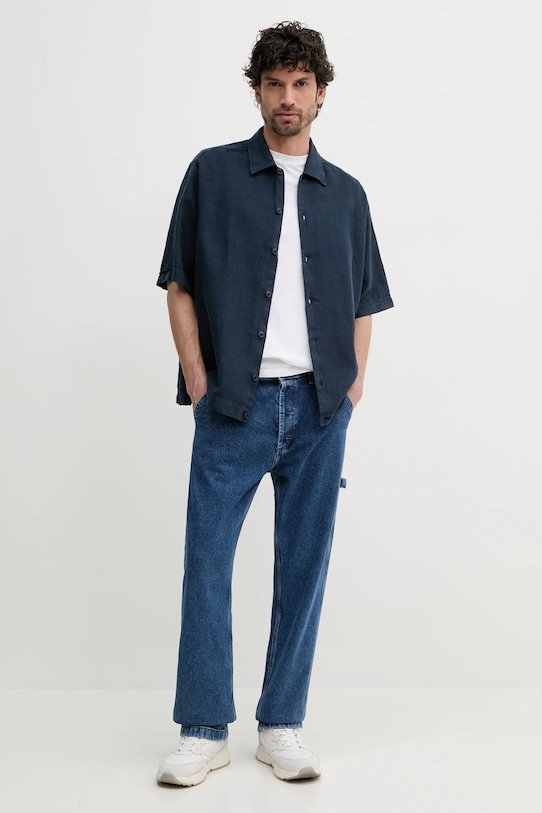 Πουκάμισο από λινό BOSS Orange 50538880 σκούρο μπλε SS25