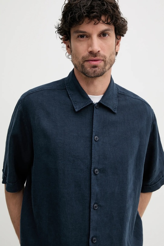 Πουκάμισο από λινό BOSS Orange σκούρο μπλε 50538880