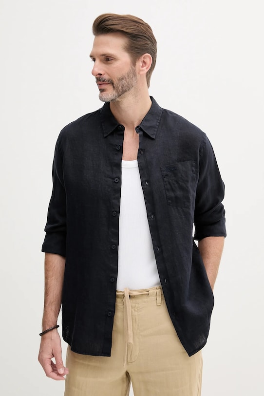 Guess cămașă de in NAPA lung bleumarin M5GH73.WH3J0