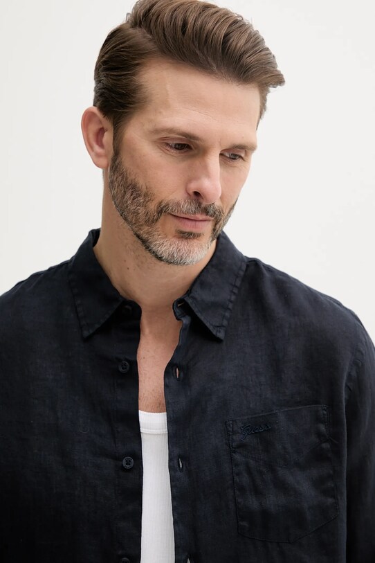 Guess cămașă de in NAPA bleumarin M5GH73.WH3J0