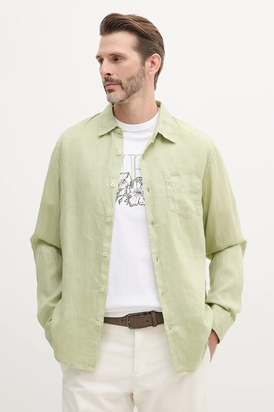 Πουκάμισο από λινό Guess NAPA μακρύ πράσινο M5GH73.WH3J0