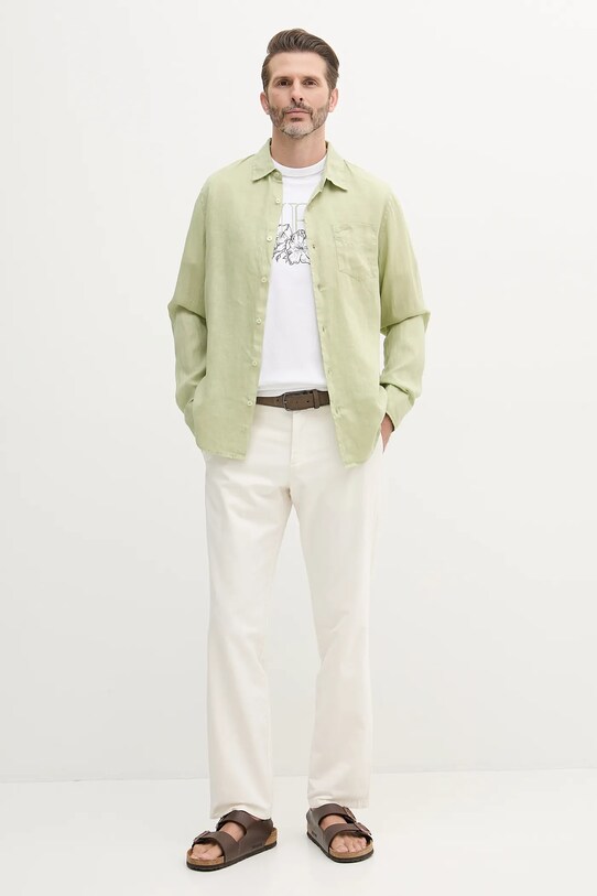 Πουκάμισο από λινό Guess NAPA M5GH73.WH3J0 πράσινο SS25