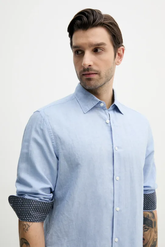 BOSS camicia di lino semplice blu 50539531