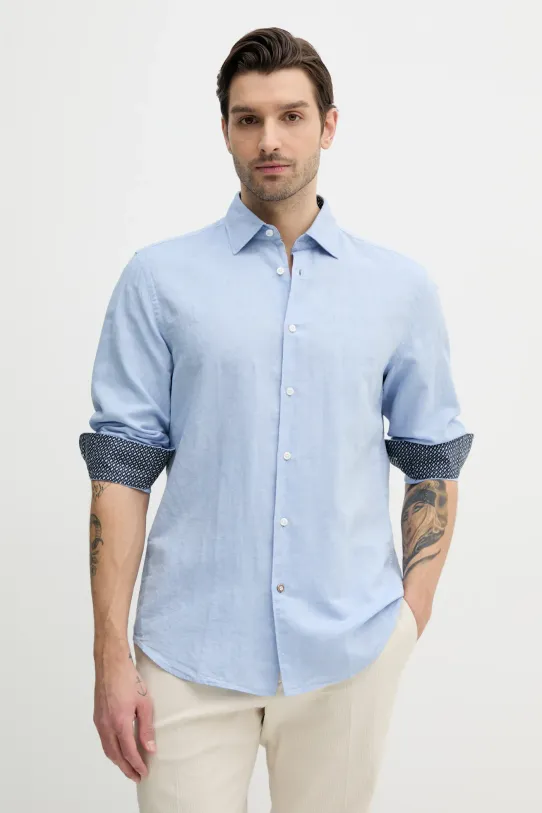 BOSS camicia di lino blu 50539531