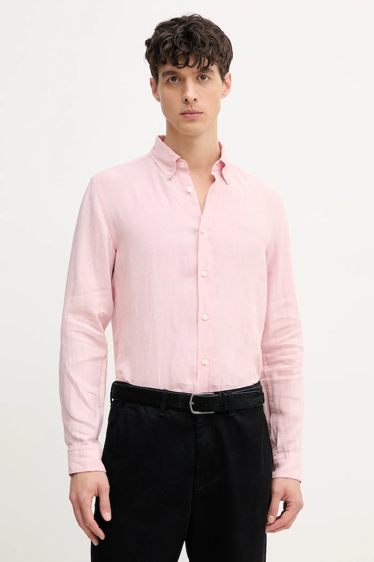 Πουκάμισο από λινό BOSS slim ροζ 50520283