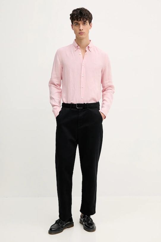 Πουκάμισο από λινό BOSS 50520283 ροζ SS25