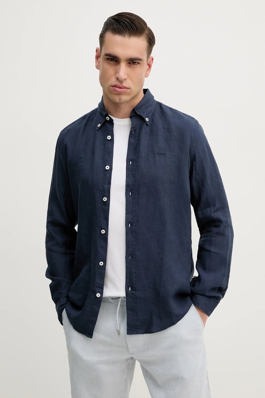 BOSS koszula lniana casual granatowy 50520283