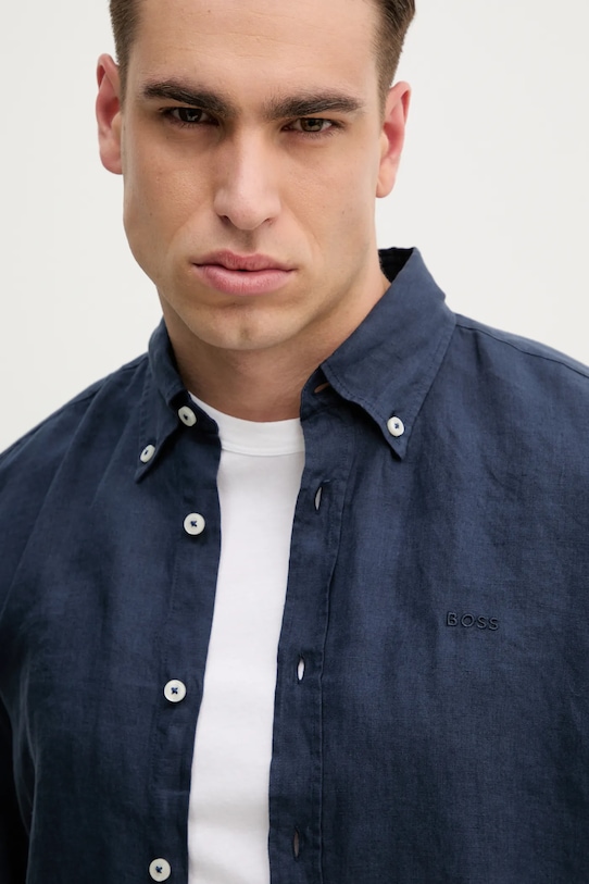 BOSS koszula lniana granatowy 50520283