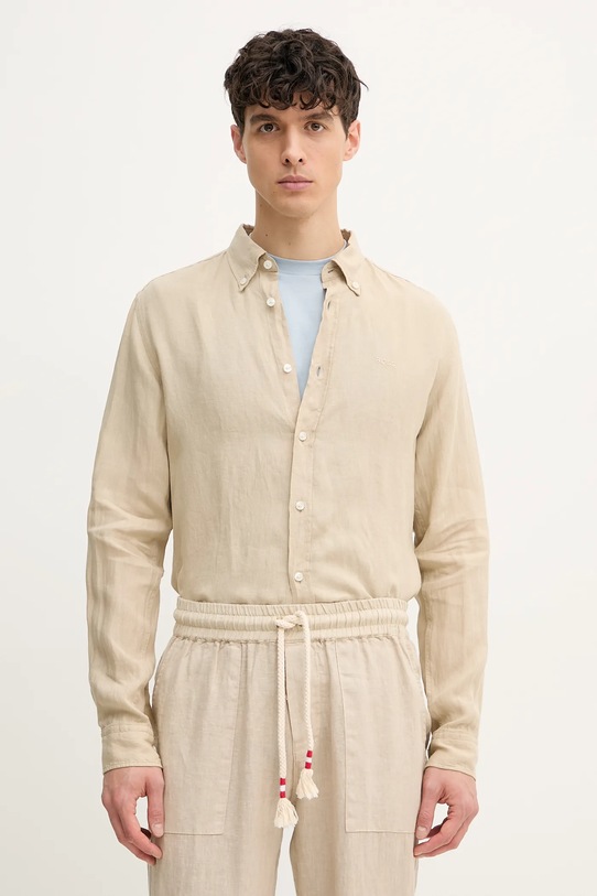 Πουκάμισο από λινό BOSS slim μπεζ 50520283