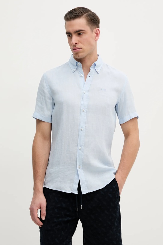 Πουκάμισο από λινό BOSS slim μπλε 50539352