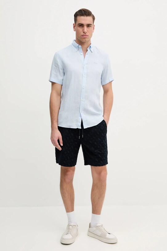 Πουκάμισο από λινό BOSS 50539352 μπλε SS25