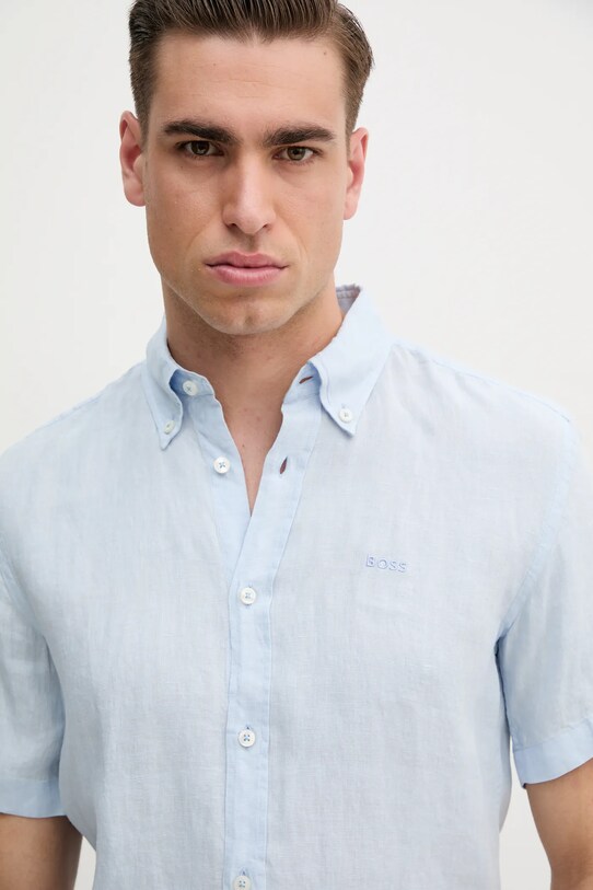 Πουκάμισο από λινό BOSS μπλε 50539352