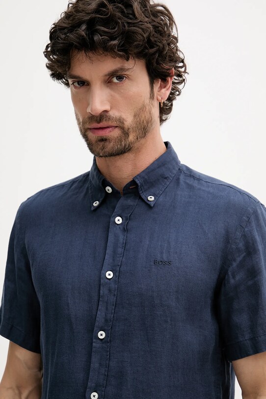 BOSS koszula lniana granatowy 50539352