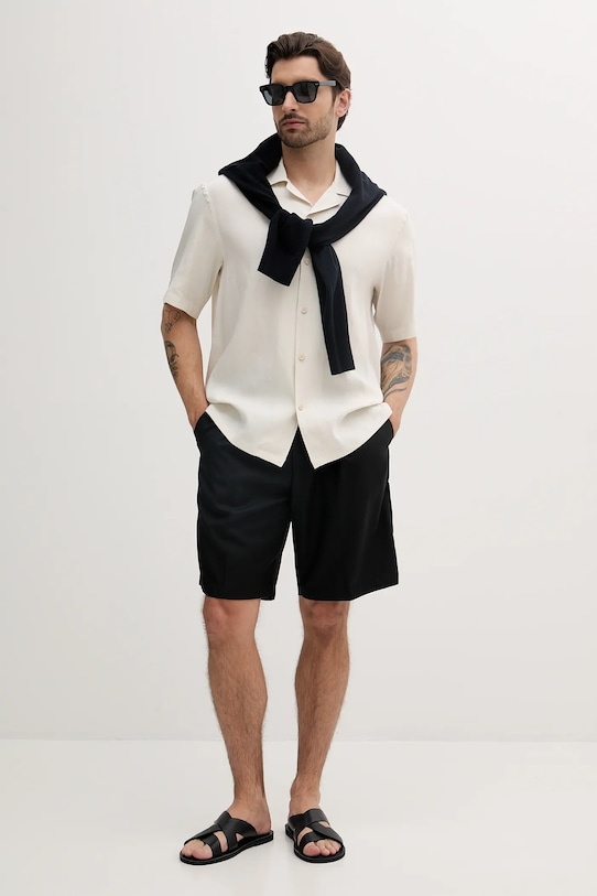 Lněná košile BOSS 50539918 béžová SS25