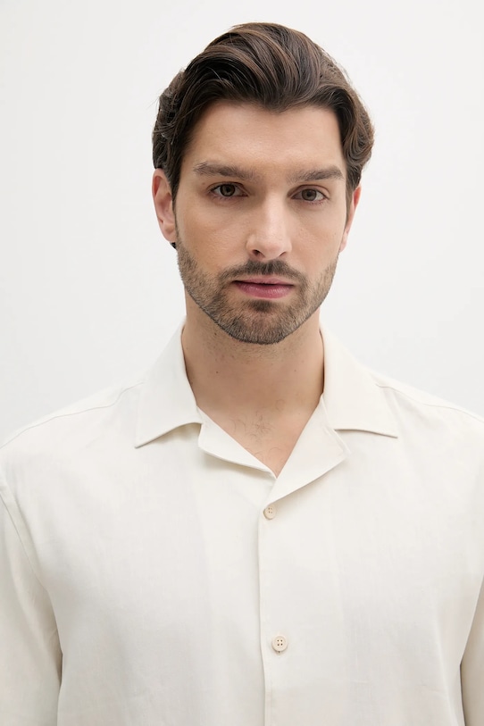 Lněná košile BOSS béžová 50539918