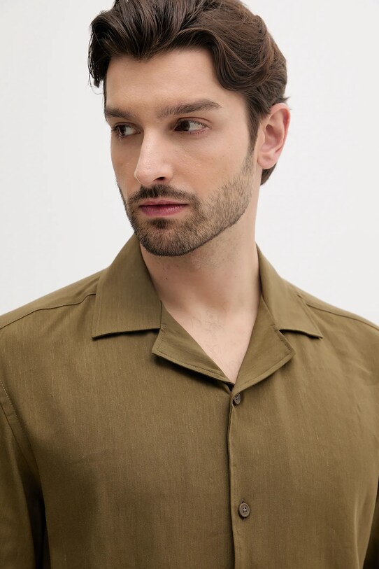 BOSS koszula lniana zielony 50539918